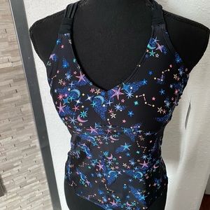 ARIZONA JEAN SWIMSUIT MOON, STARS PRINT TANKINI TOP SIZE SMALL